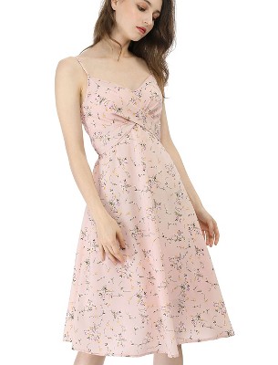 Allegra K Women's Floral Twist Front Knee Length Summer Adjustable Strap Sundresses