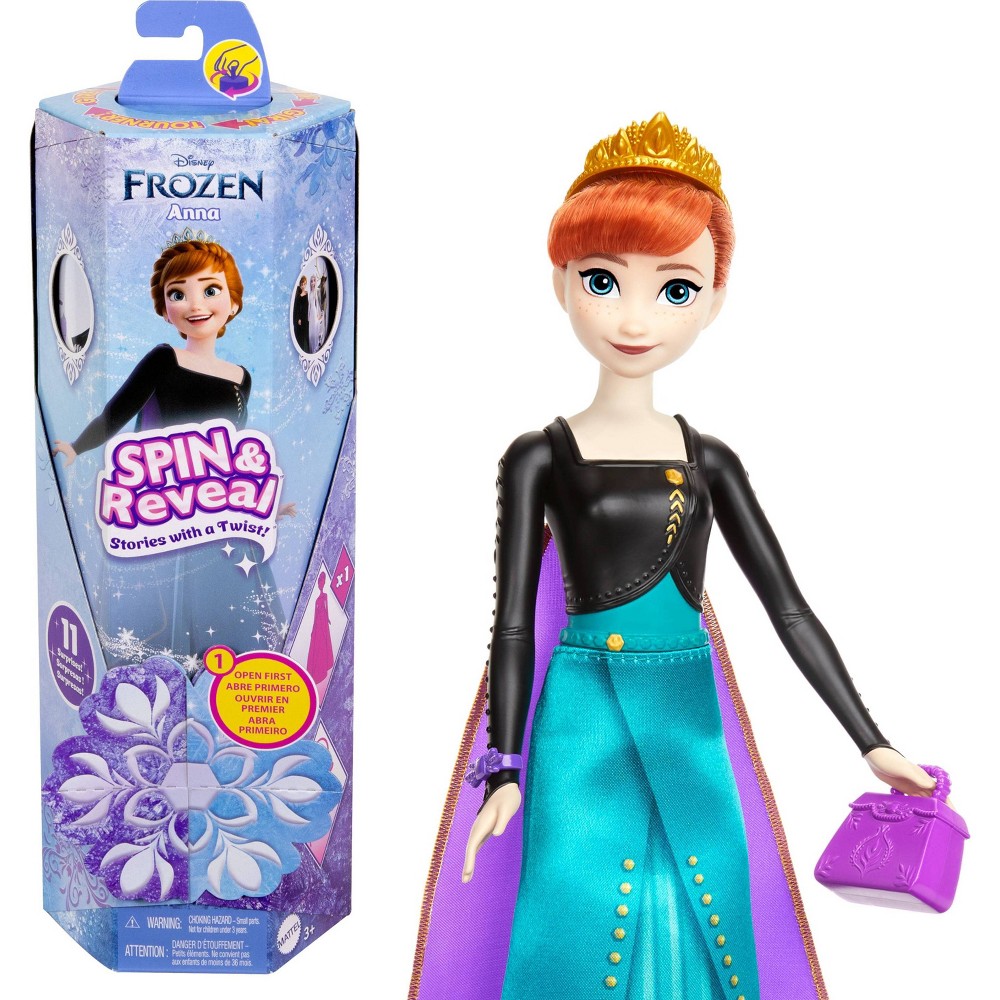 Disney Frozen Spin &#38; Reveal Anna 12&#34; Fashion Doll Red Hair/Blue Eyes Accessories with 11 Surprises
