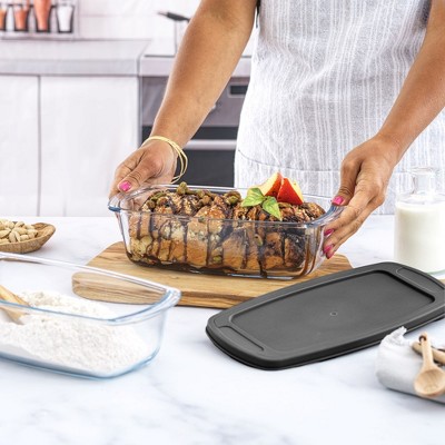 JoyJolt 3-Piece Glass Loaf Pans with Black Lids