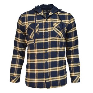 Burnside Men's Yarn Dyed Mid Weight Flannel Hoodie Shirt Jacket | Navy Blue - 1 of 3