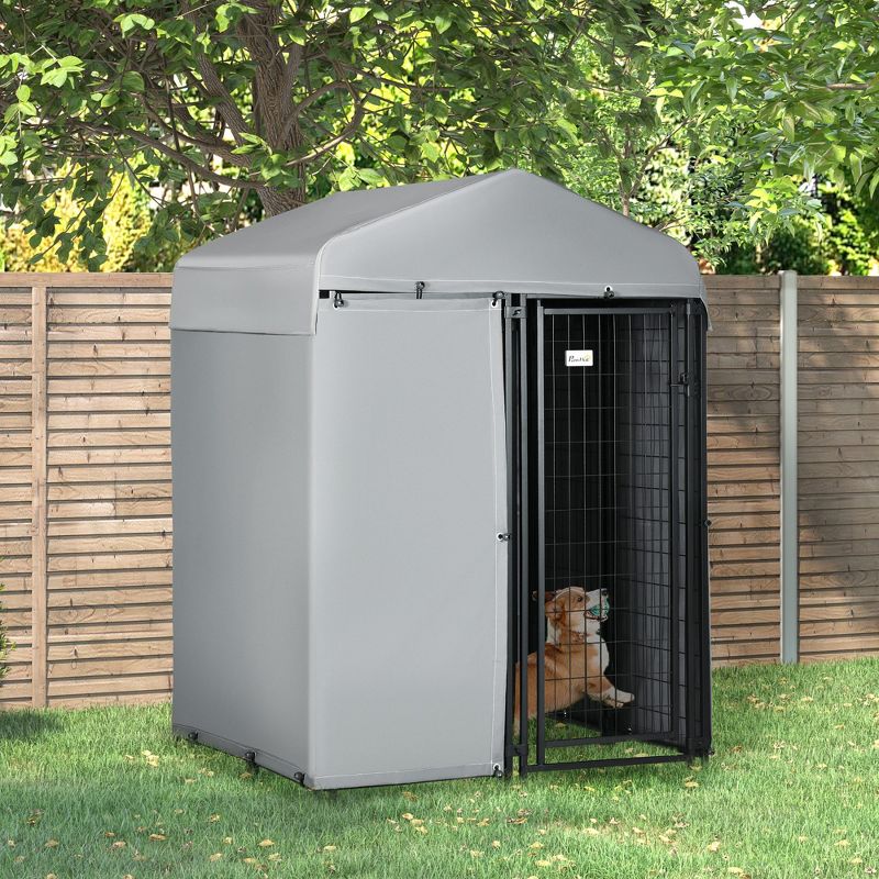 PawHut 4' x 4' x 6' Dog Playpen for Small & Medium Dogs with Removable Walls & Full Roof, Dog Kennel Outdoor Dog Exercise Pen, Dog Run Enclosure, 3 of 7