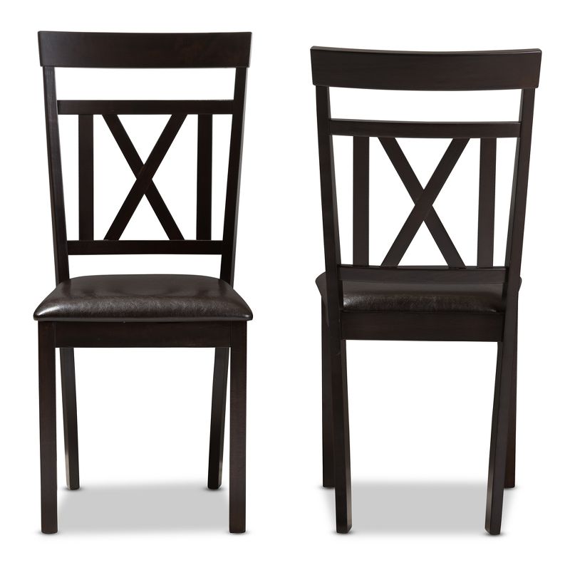 Set of 2 Rosie Modern And Contemporary Faux Leather Upholstered Dining Chairs Dark Brown - Baxton Studio: X-Back, Tapered Legs, Wenge Finish, 3 of 9