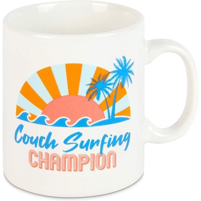 Okuna Outpost White Ceramic Coffee Mug Tea Cup 15 Oz, Couch Surfing Champion