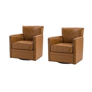 Gabino 29'' Wide Genuine Leather Swivel Chair,Set of 2 | ARTFUL LIVING DESIGN - 1 of 4