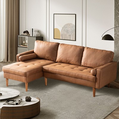 XIZZI Mid-Century Modern Chaise Lounge Sofa - Plush Suede Upholstery, Space-Saving 83" L-Shaped Sectional for Living Room, Light/Deep Brown
