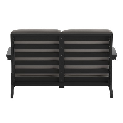 Black Poly Resin Wood Adirondack Patio Loveseat with Cushions