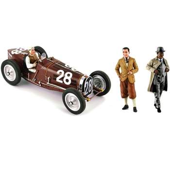 Bugatti T59 #28 Tazio Nuvolari Monaco GP (1934) w/Driver Mounted and Figures 1/18 Models by Le Mans Miniatures