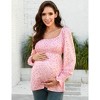 Women's Maternity Tops Square Neck Lantern Sleeve Smocked Babydoll Blouses - 2 of 4