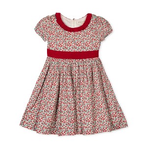 Hope & Henry Girls' Organic Puff Sleeve Ruffle Collar Sateen Dress, London Floral, 12 - 1 of 4