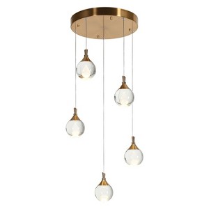 LNC Dandelion 3-Lights 16.5" Luxury and Glam Cluster Teardrop Glass Integrated LED Chandelier, Polished Gold - 1 of 4