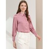 INSPIRE CHIC Women's Puff Long Sleeve Point Collar Vintage Button Work Satin Shirt - 3 of 4