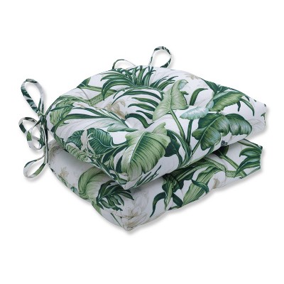 Set of 2 Wailea Coast Verte Reversible Chair Pad - Pillow Perfect: Weather-Resistant Outdoor Seat Cushions