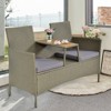 Tangkula Outdoor Patio Rattan Loveseat Sofa Double Conversation Set w/Cushion & Built-in Table - 4 of 4