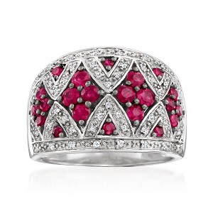 Ross-Simons 1.00 ct. t.w. Ruby and .10 ct. t.w. Diamond Dome Ring in Sterling Silver - 1 of 4
