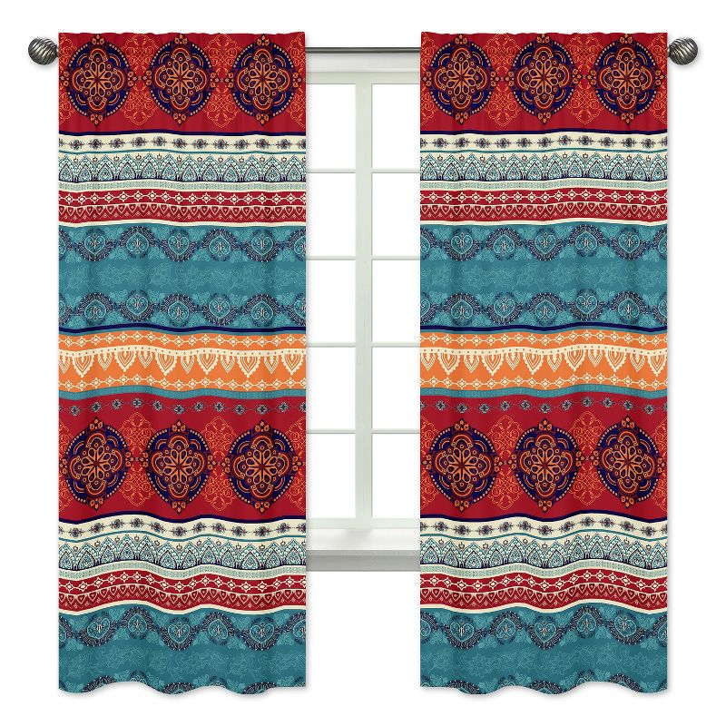 Sweet Jojo Designs Window Curtain Panels 84in. Red Boho Red Blue Orange, 2 of 6