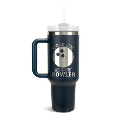 100 North World's Greatest Bowler Bowling Ball Wrap-Around 40 Oz. Stainless Steel Water Bottle Coffee Mug, Spill & Leak Resistant, Travel Tumbler with