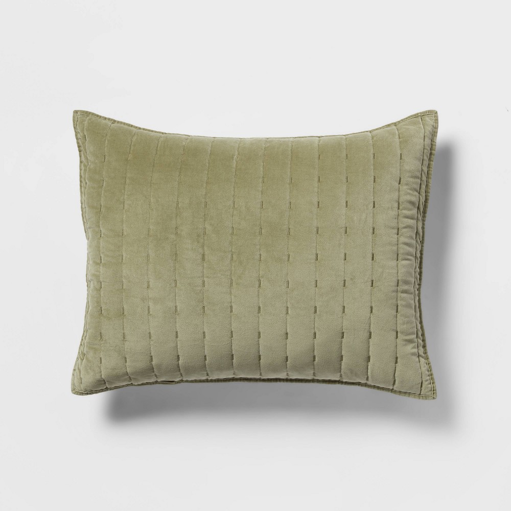 Photos - Pillowcase Standard Channel Stitch Velvet Quilt Sham Green - Threshold™