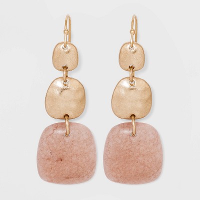 Semi-Precious Lepidolite and Quartz Worn Gold Drop Earrings - Universal Thread™ Blush Peach