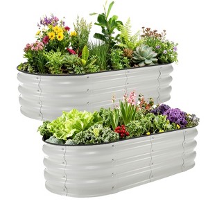 Acekool Galvanized Raised Garden Bed Kit, Oval Open-Bottom Metal Planter Box for Vegetables, Flowers, Herbs and Fruits - 1 of 4