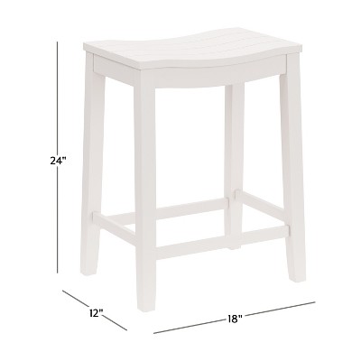 Coastal Charm White Wood Backless Saddle Counter Stool