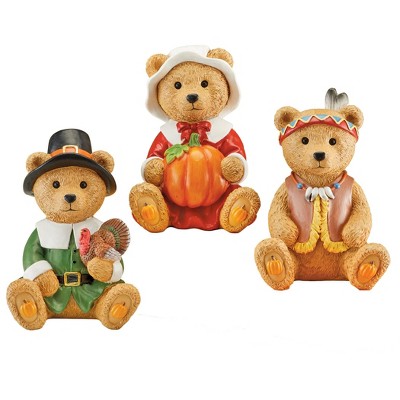 Collections Etc Hand-Painted Thanksgiving Bear Sitters - Set of 3