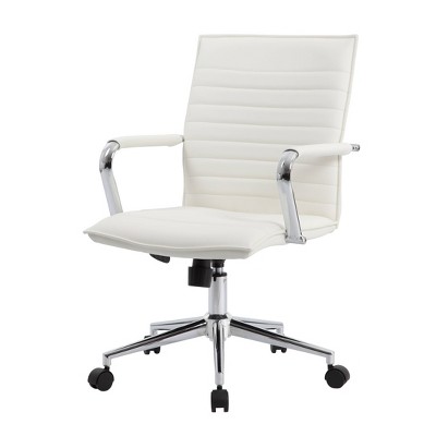 Elevate Chrome Base White Vinyl Task Chair with Fixed Arms