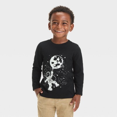 Image of Toddler Boys' Long Sleeve Astronaut Graphic T-Shirt - Cat & Jack™ Black 18M