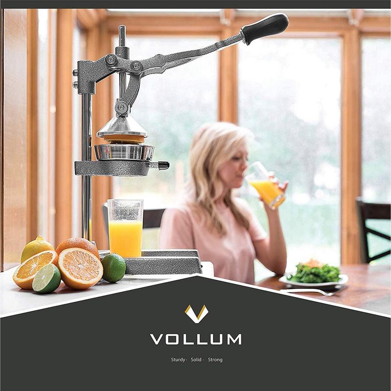 Vollum Manual Fruit Juicer - Commercial Grade, Stainless Steel and Cast Iron - Non-skid Suction Cup Base - 18.5" - Gray, 3 of 7