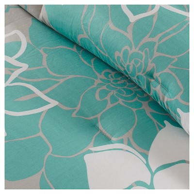 Aqua Floral Cotton Sateen King Comforter Set