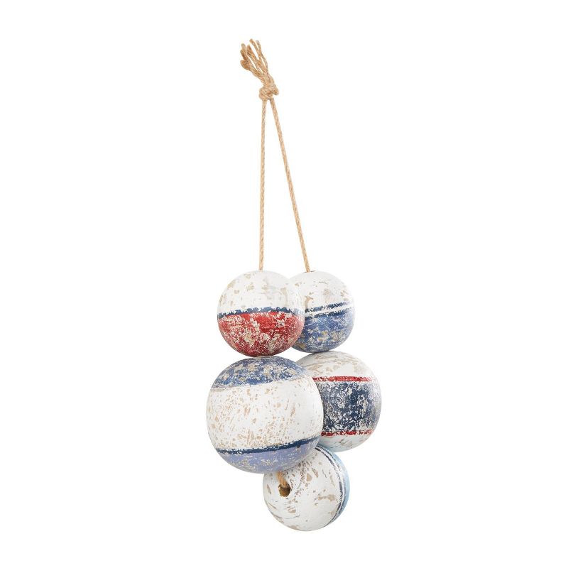 6&#34;x3&#34; Wood Buoy Handmade Distressed 5 Strung Wall Decor with Red and White Accents and Hanging Rope Blue - Olivia &#38; May, 5 of 8