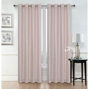 Kate Aurora Glam Chic Living 2 Pack Metallic Foil Sparkle Slub Sheer Grommet Top Curtain Panels - 1 of 4