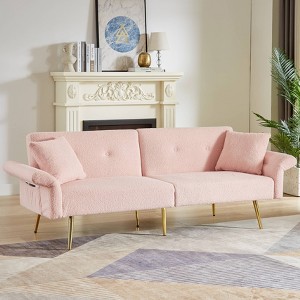 APRILSOUL79.4"Modern Teddy Upholstered Accent Loveseat Sofa With Side Pocket,Folding Sleeper Sofa Bed - 1 of 4
