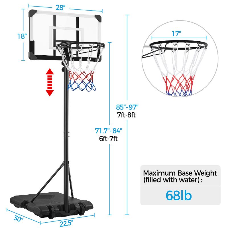 Yaheetech Portable Basketball Hoop Backboard Basketball Stand System, Black, 3 of 8
