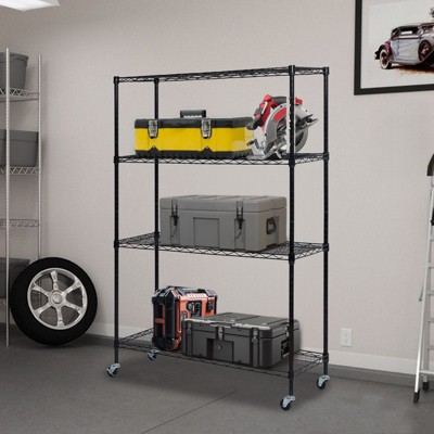 4-Tier Garage Storage Shelving with Wheels – Heavy Duty Adjustable Rolling Utility Rack for Garage & Kitchen