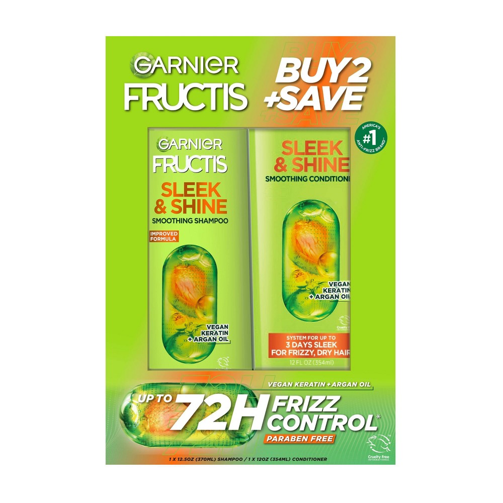 Photos - Hair Product Garnier Fructis Active Fruit Protein Sleek & Shine Shampoo & Conditioner Twin Pack - 24.5 fl oz 