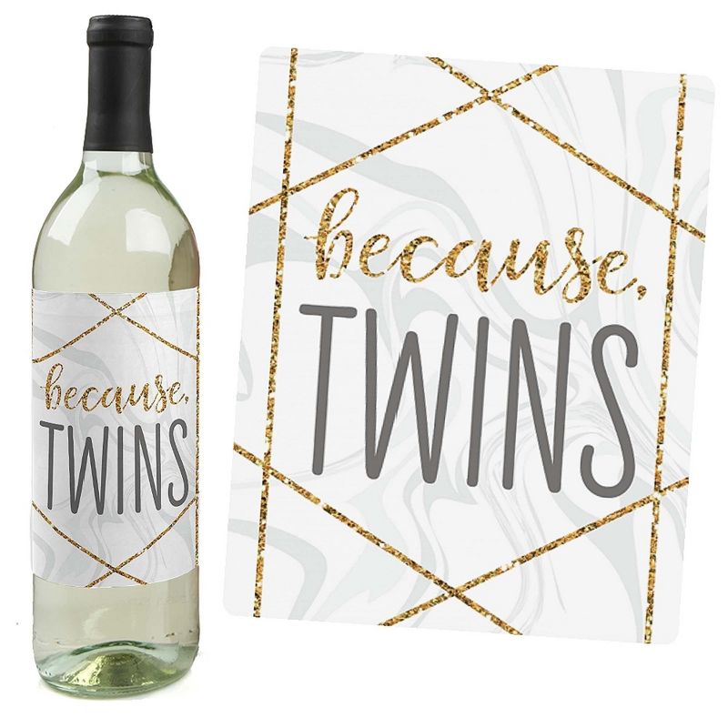 Big Dot of Happiness It's Twins - Gold Twins Baby Shower Decorations for Women and Men - Wine Bottle Label Stickers - Set of 4, 2 of 9