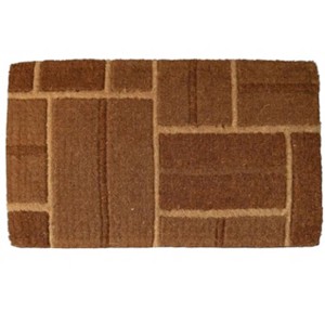 HomeRoots 18" X 30" Brown Coir Geometric Bricks Outdoor Door Mat - 1 of 4