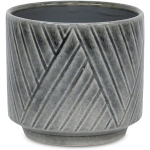 Cheung's Parlora Crossed Diagonal Pattern Straight Side Ceramic Pot - Medium - Gray - 1 of 4