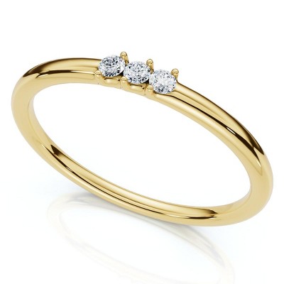 Pompeii3 Delicate Diamond 3-Stone Minimalist Anniversary Wedding Ring 14k Gold Lab Created