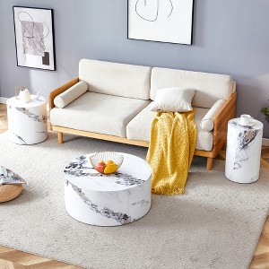 Vynxaria Modern Minimalist Coffee Tables Set with Marble Pattern - 1 of 4