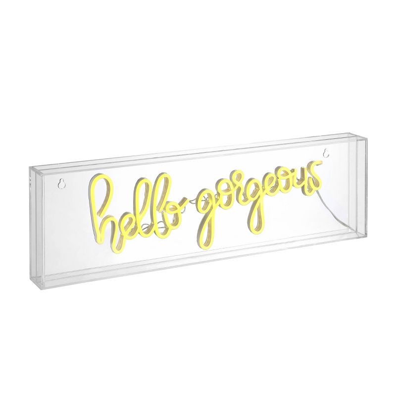 20&#34; Hello Gorgeous Contemporary Glam Acrylic Box Pendant (Includes LED Light Bulb) Neon Yellow - JONATHAN Y, 3 of 6