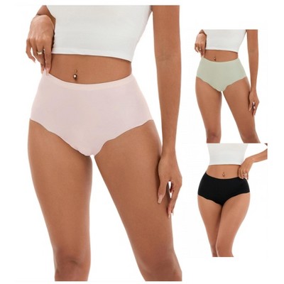 INSPIRE CHIC 3 Pcs Women's High-Waisted Full-Coverage Underwear Wave Trim No Trace Briefs