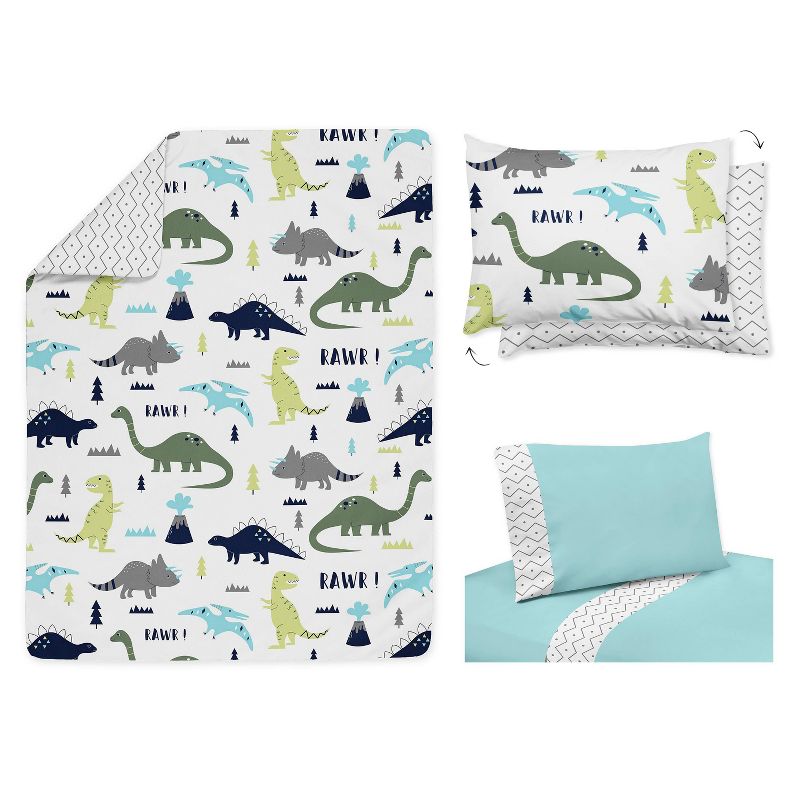 5pc Mod Dinosaur Toddler Kids&#39; Bedding Set Blue and Green - Sweet Jojo Designs, 5 of 8