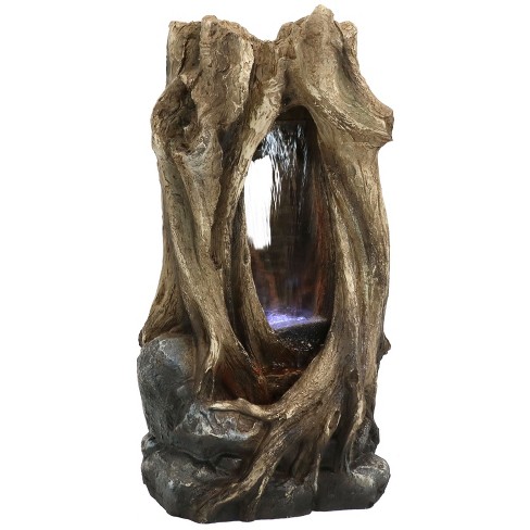 32 Mystical Waterfall Tree Trunk Outdoor Water Fountain With Led