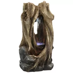 Sunnydaze 32"H Electric Polyresin Mystical Waterfall Tree Trunk Outdoor Water Fountain with LED Lights
