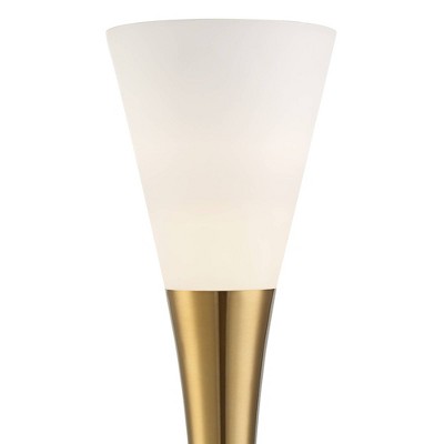 Elegant Black and Brass Torchiere Floor Lamp with Frosted Glass