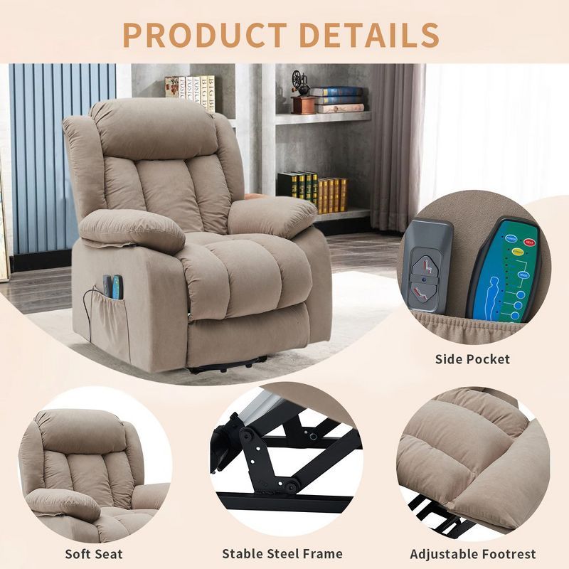 Classic Brown Power Recline and Lift Massage Chair Sofa with Heating, 5 of 10