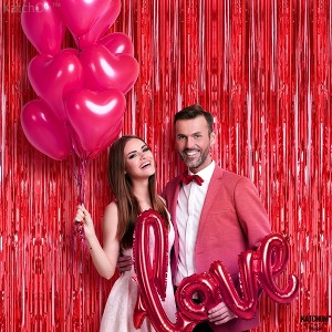 KatchOn, XtraLarge Red Streamers Party Decorations - 3.2x8 Feet, Pack of 2 | Valentines Day Decorations | Shiny Red Fringe Backdrop - 1 of 4