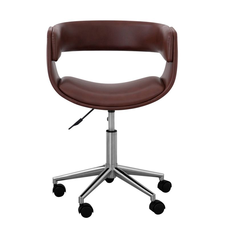 Faux Leather Swivel Home Office Chair with Adjustable Seat Height Brown - Teamson Home, 1 of 11
