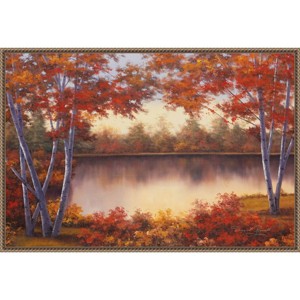 Amanti Art 33"x23" Red and Gold by Diane Romanello Framed Canvas Wall Art Print Bronze: Scenic Nature Lithograph, Modern Decor - 1 of 4